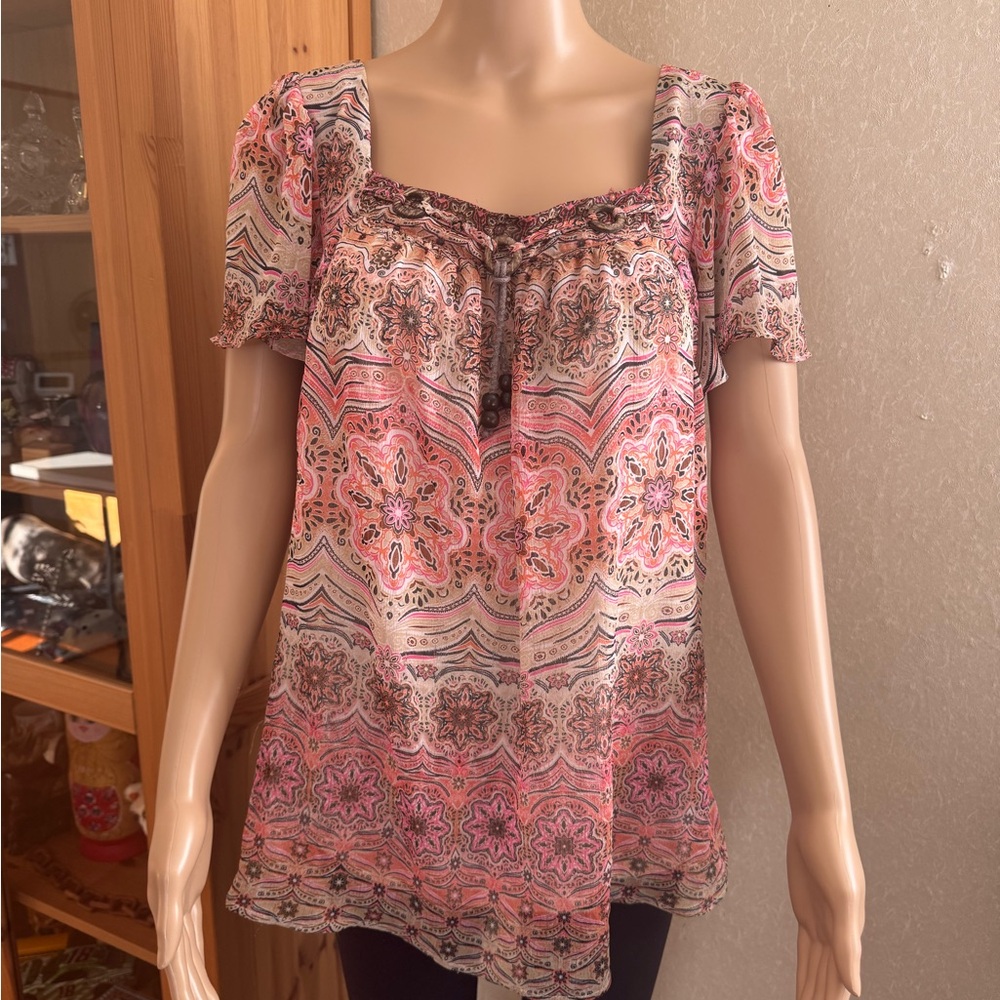 Dressbarn Pink and Cream Patterned Blouse